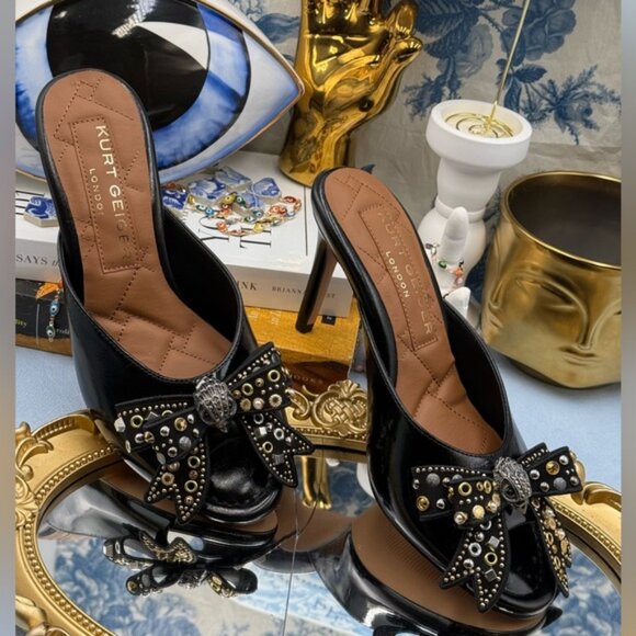 🆕 KURT GEIGER LONDON 🧿 NWOB Belgravia Stud Bow Mule Heel, Black - Sz 37 US 7 - Picture 9 of 15